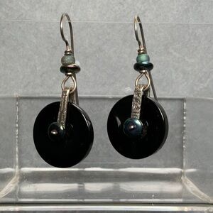 Onyx Disk with Sterling Silver Earrings